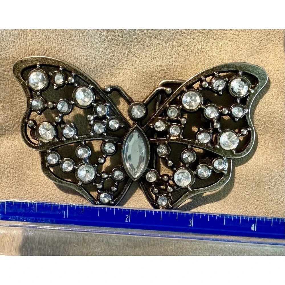 Large Butterfly Rhinestone Belt Buckle Western Americana Collectible Vintage
